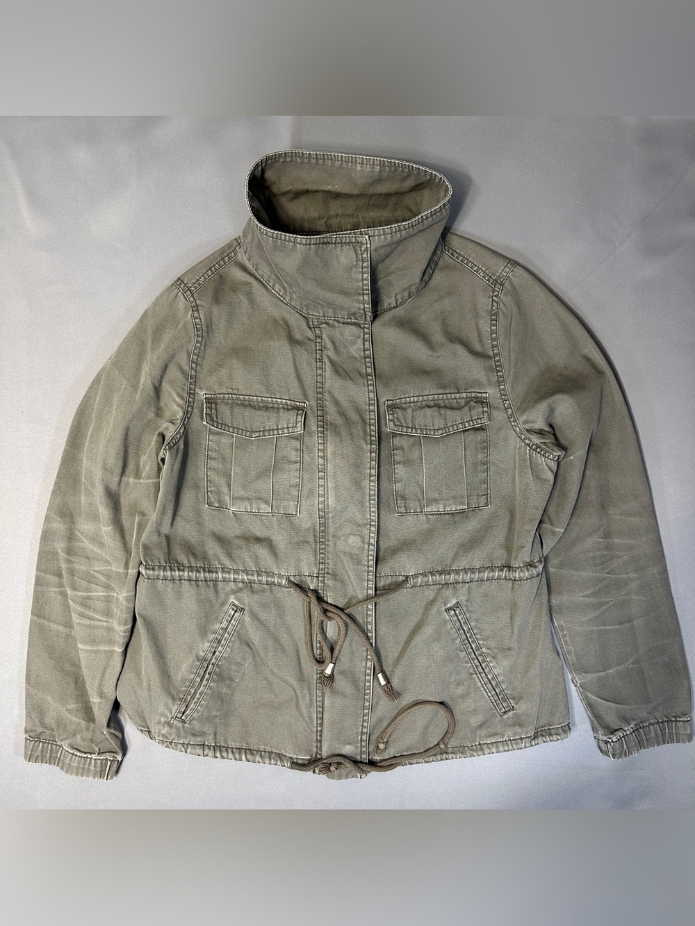 Old Navy Olive Cotton Utility Field Jacket Military Drawstring with High Collar
